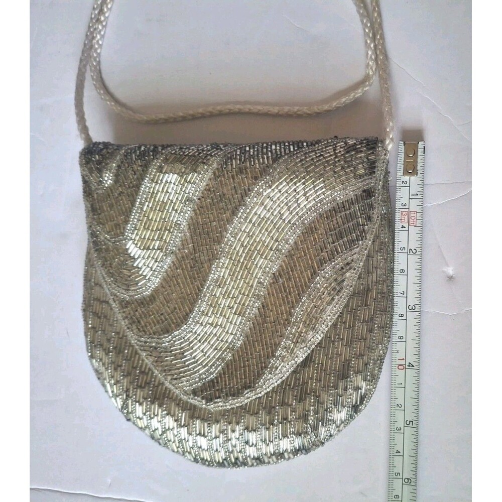 Magid Beaded Art Deco Evening Purse Chain Strap Silver Beaded Satin Lined - Picture 5 of 7